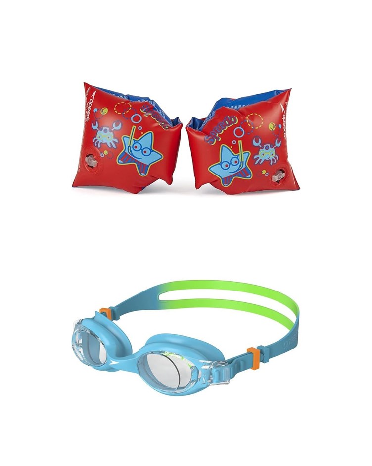 KIDS SWIMMING BUNDLE: SPEEDO Sea Squad Armbands, Unisex, Red + Speedo Kid's