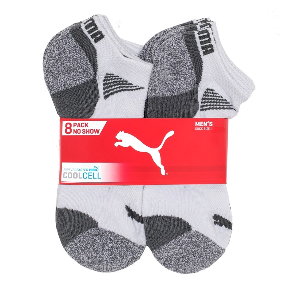 PUMA Men's 8 Pack CoolCell No Show Socks,Size 10-13, Polyester/Cotton, Whit
