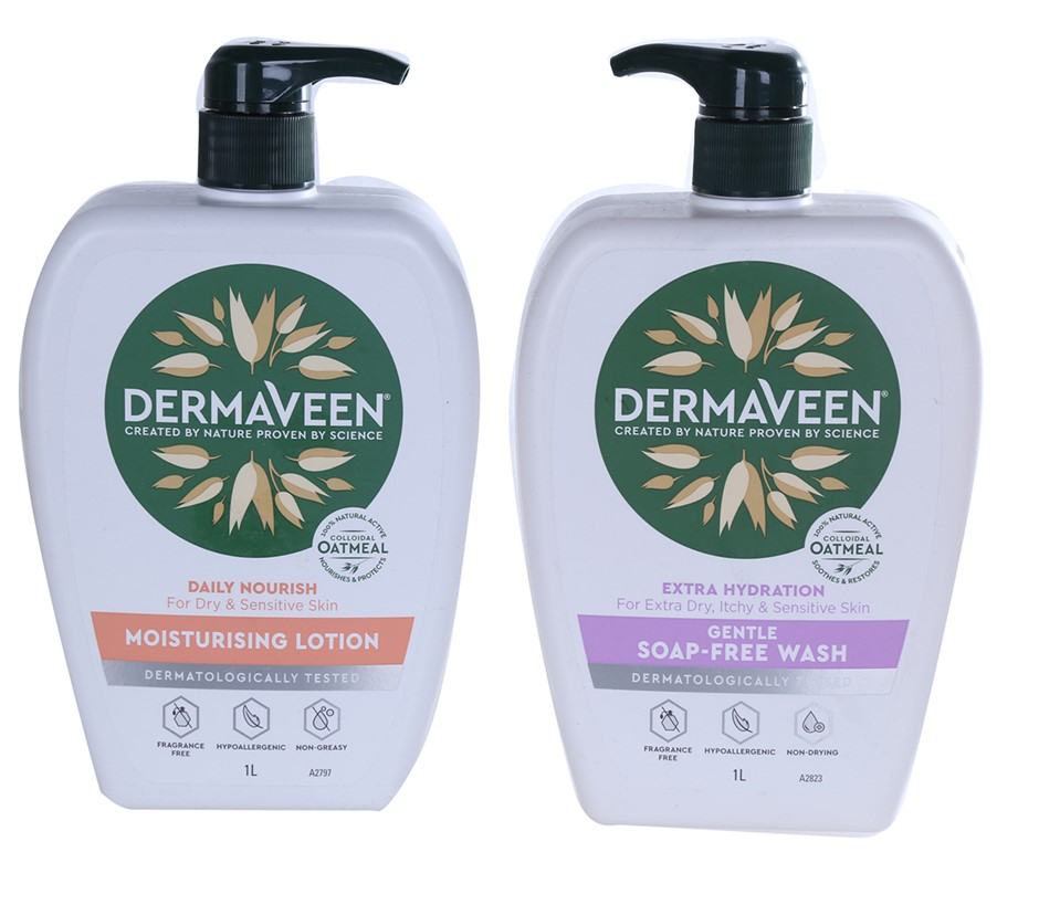 2 x Mixed DERMAVEEN Products Comprised Of: Moisturising Lotion, Gentle Soap