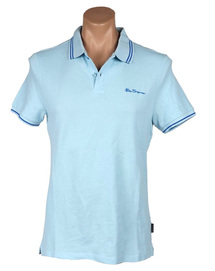 BEN SHERMAN Men's Polo, Size XL, 100% Cotton, Blue w/ Blue Tipping (100), P