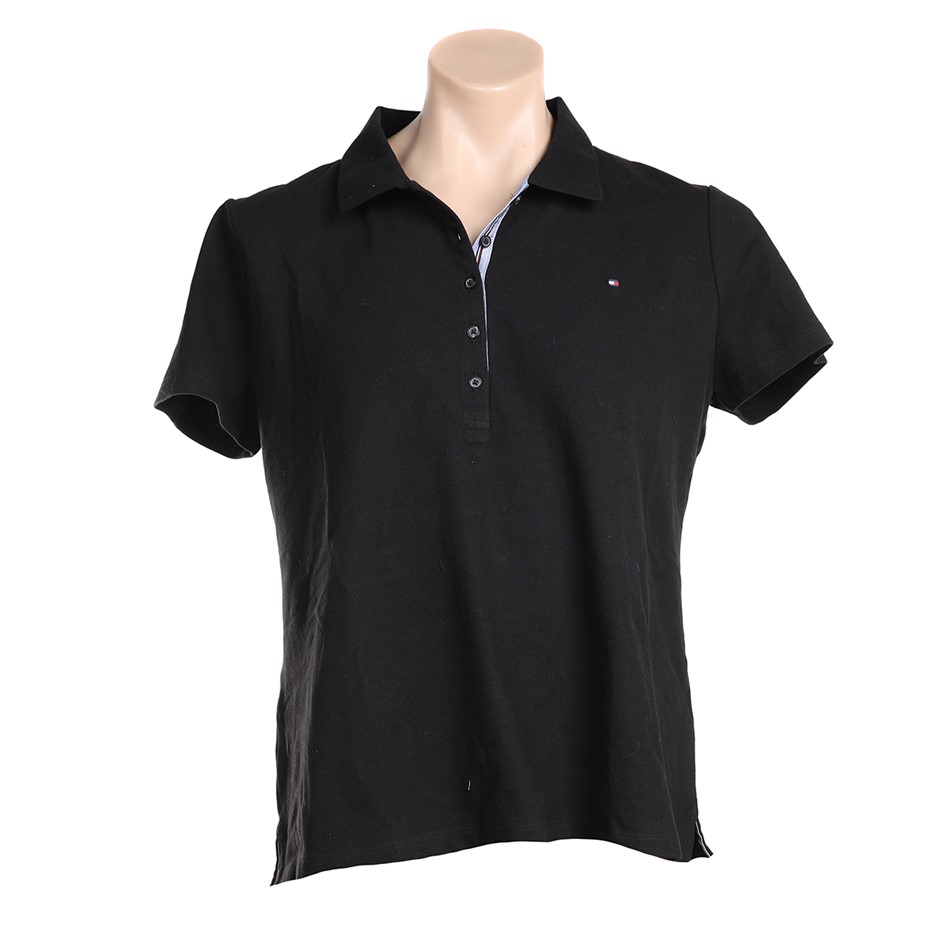 TOMMY HILFIGER Women's Polo, Size M, 94% Cotton, Black (BLK).
