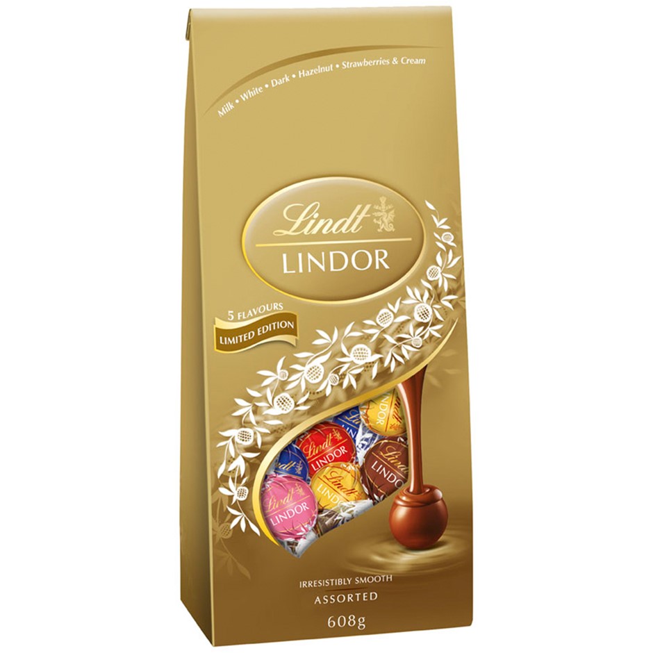 3 x LINDT Lindor Assorted Gold Bag, 608g. NB: Damaged packaging & approx. 2