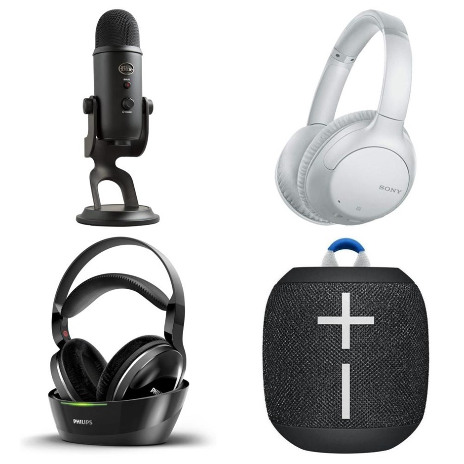 4 x Assorted Audio Electronics. 1 x LOGITECH Blue Yeti - Black. 1 x SONY WH