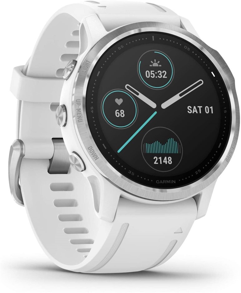 GARMIN Fenix 6S Multisport GPS Smartwatch, White with White Band, Standard.