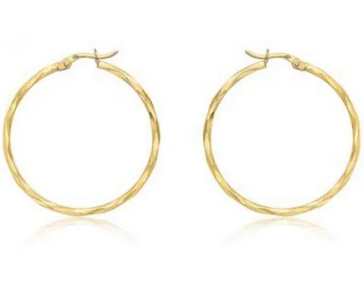 9K Yellow GOLD HLW DIAMOND CUT HOOP EARRINGS 33mm