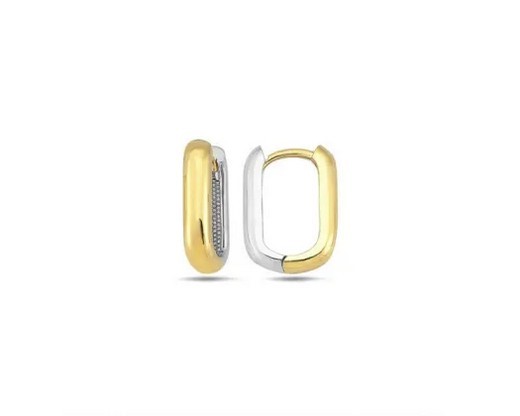 9K Yellow Gold & WHITE GOLD RECT HUGGIE EARRINGS 15mm