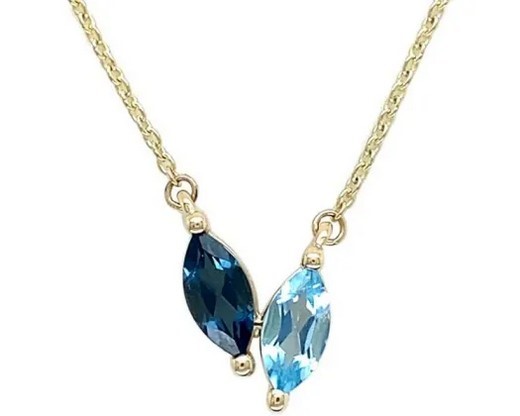 9K YELLOW GOLD BRACELETUE TOPAZ MARQ HEART NECKLACE 45cm