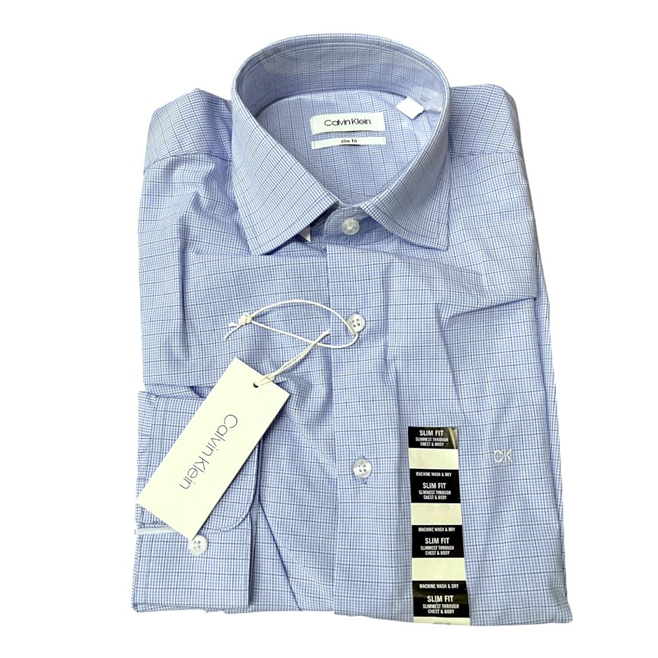 CALVIN KLEIN Slim 2-Colour Shirt, Size 41/92, Check Blue (CBLU), COSS2235S.