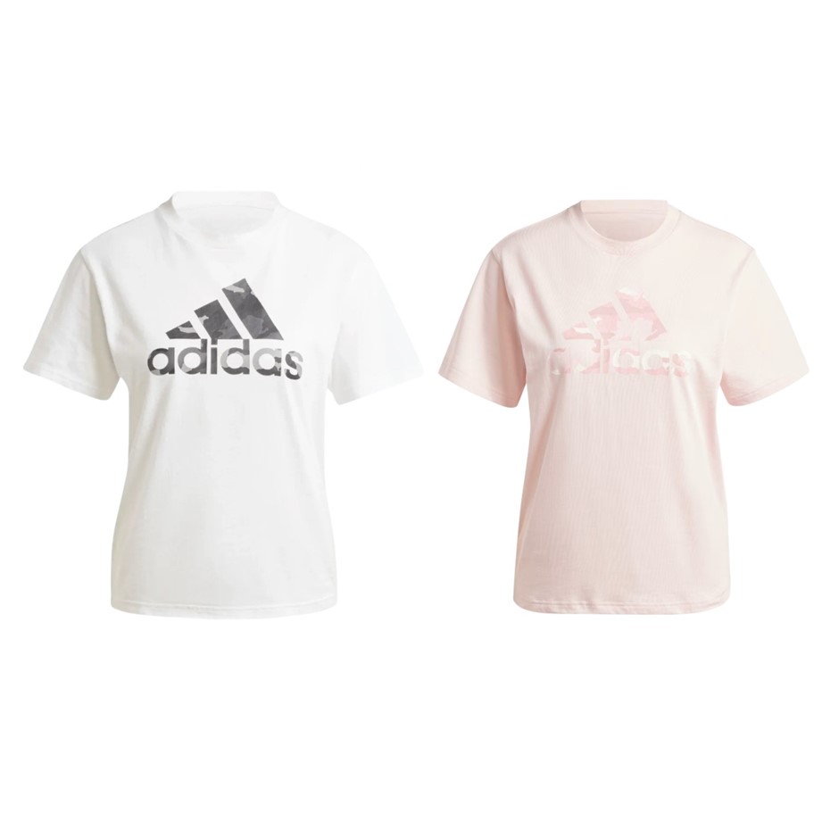 2 x ADIDAS Women's Camo Tee, Size AU M, 100% Cotton, White & Sandy Pink, 21