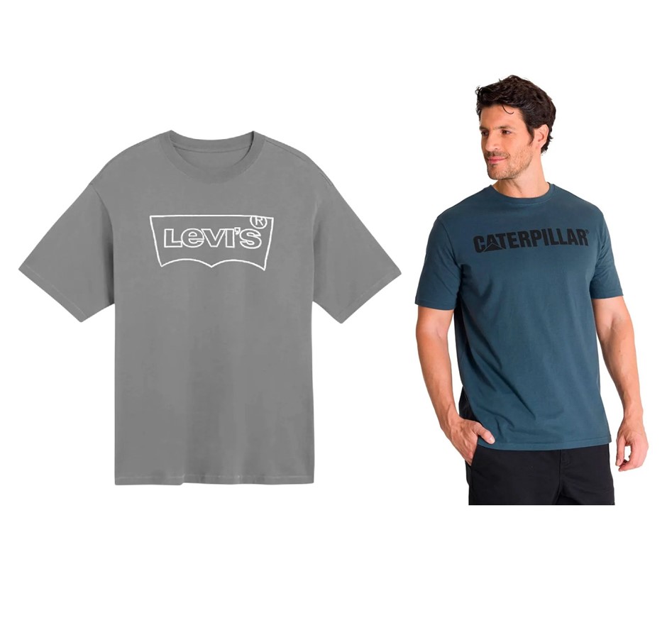 2 x Men's Tees, Size XL, LEVI'S & CATERPILLAR, Grey/White & Orion Blue, 431