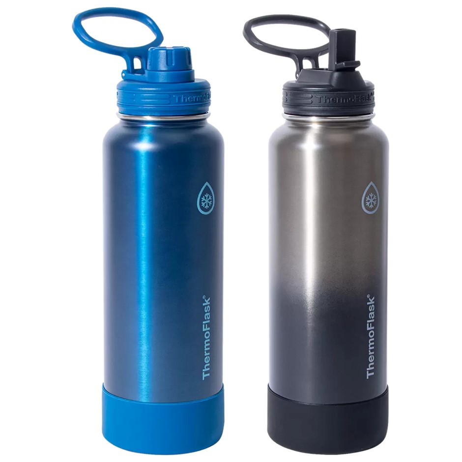 2 x THERMOFLASK Double Wall Stainless Steel Bottles w/ Spout & Straw Lid, B