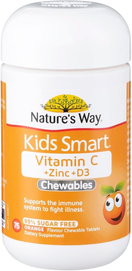 4 x NATURE'S WAY Kids Smart 75pc VitaminC + Zinc + D3 Chewable Tablets, Ora