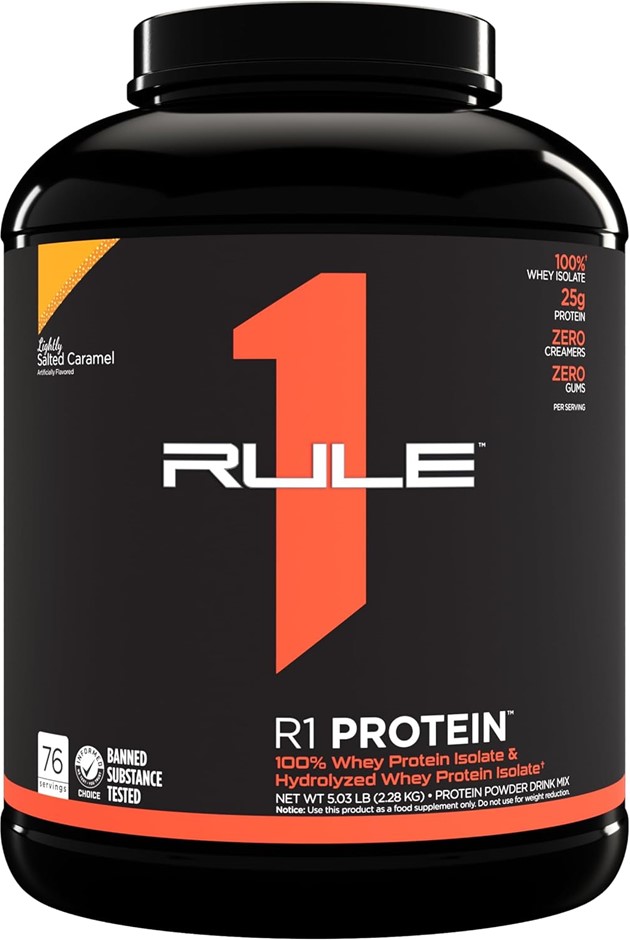 RULE1 R1 Protein 76 Servings, Lightly Salted Caramel, 2.5 kg. NB: Sealed li
