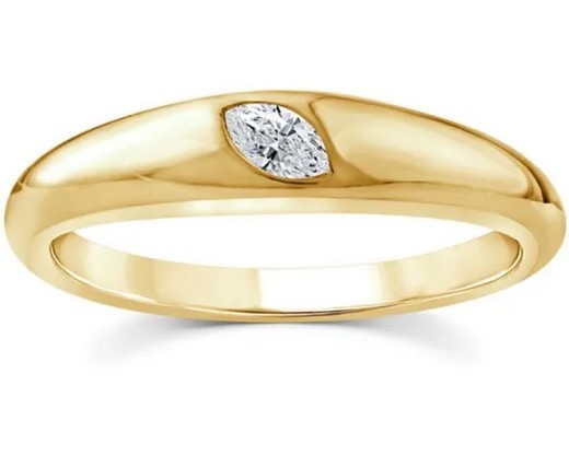 9K YELLOW GOLD 0.10ct F VS LAB DIAMOND MARQ OFFSET RING