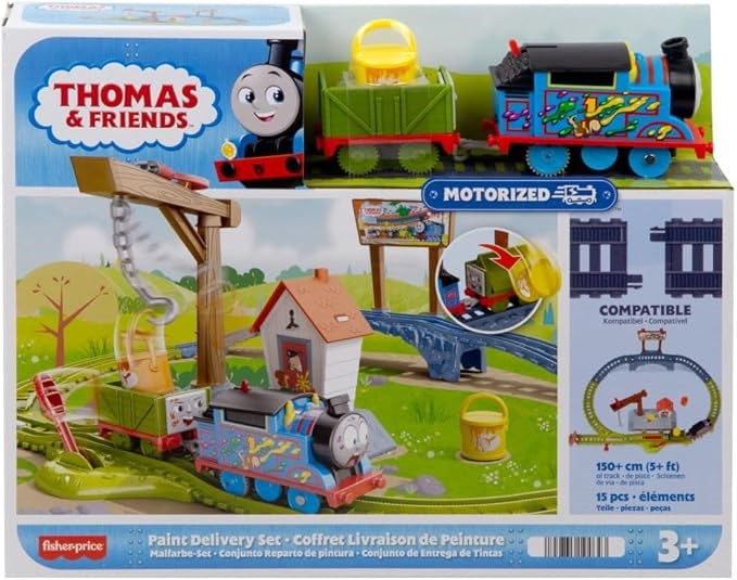 THOMAS & FRIENDS Motorized Toy Train Set, Paint Delivery with Troublesome T