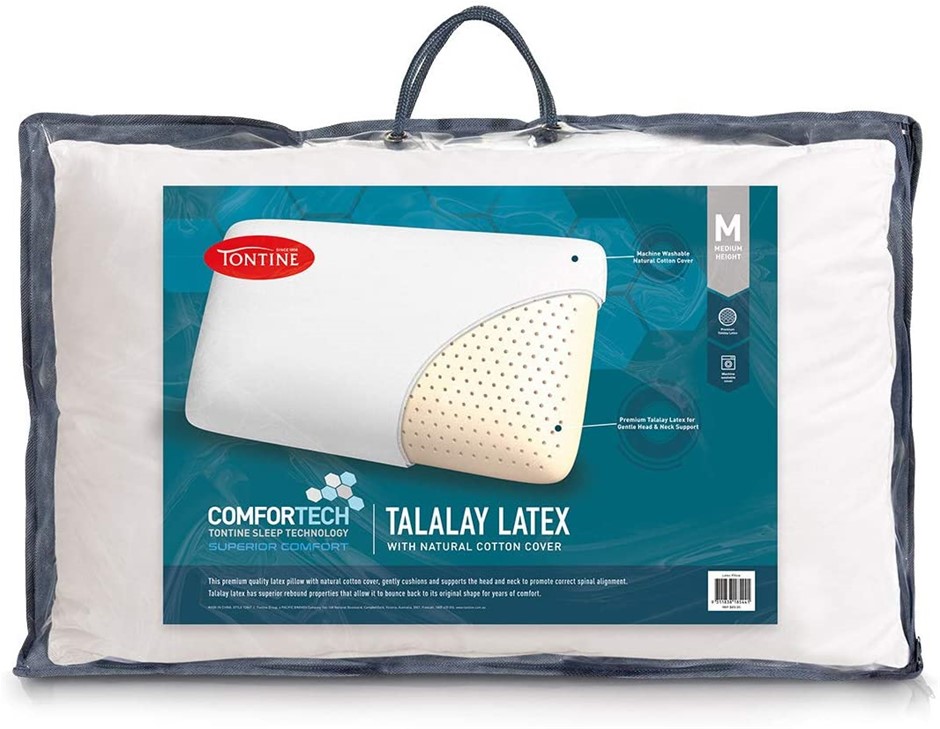 TONTINE Comfortech Talalay Latex Pillow, Medium, 60 x 40 x 13.5 cm. NB: Min
