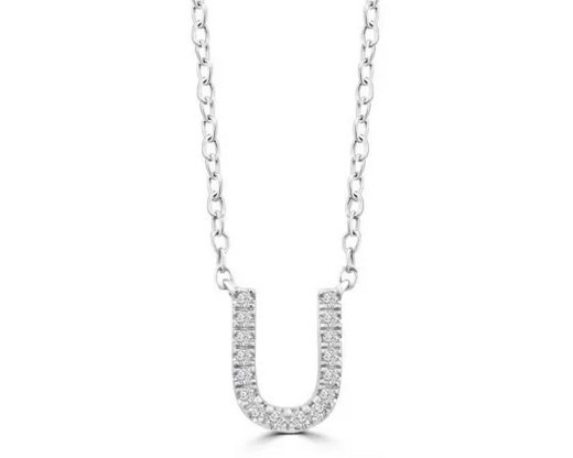 9K WHITE GOLD 'U' 0.06 HI I1 DIAMOND NECKLACE 40+5cm