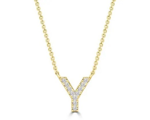 9K YELLOW GOLD 'Y' 0.06 HI I1 DIAMOND NECKLACE 40+5cm