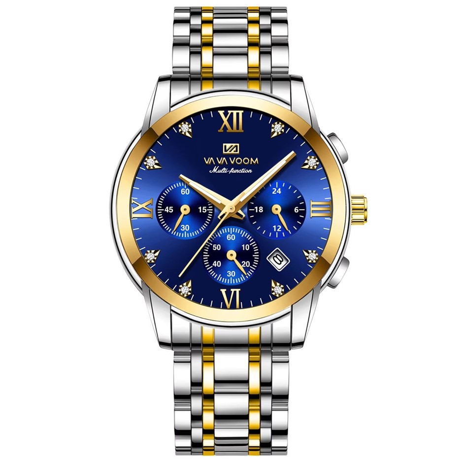 Men's Quartz Watch, with Simulated Diamonds & Multifunctional Dial