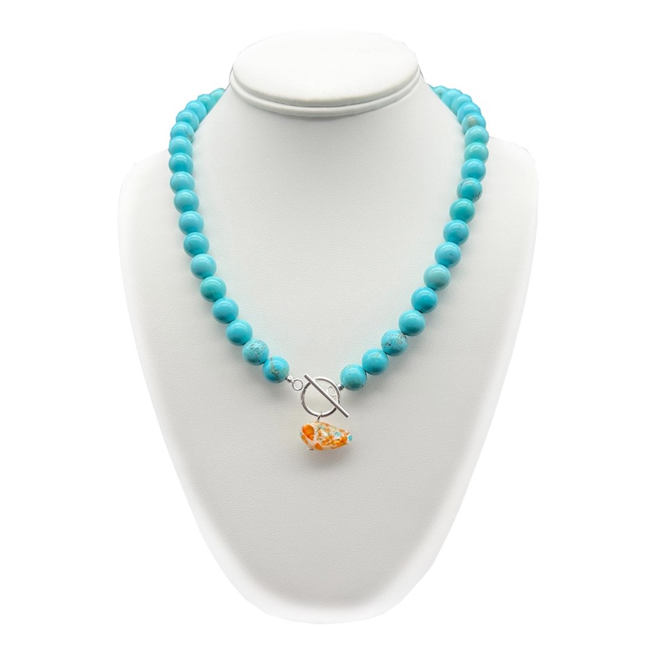 10mm Turquoise with 'O' Toggle Gemstone Beaded Necklace