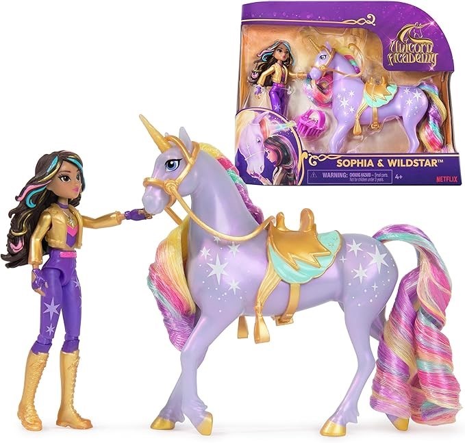UNICORN ACADEMY Sophia and Wildstar Set with 2 Riding Accessories and Hair