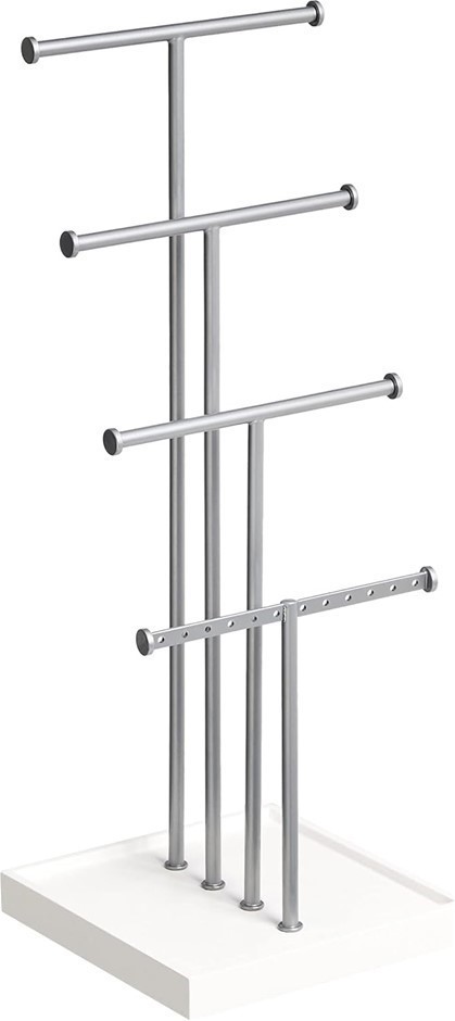 AMAZON BASICS Four-Tier Jewelry Tree Stand - White/Nickel