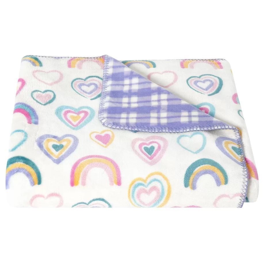 FRAICHE MAISON Reversible Blanket Velvet Plush Throw, 127 x 152cm, Rainbow