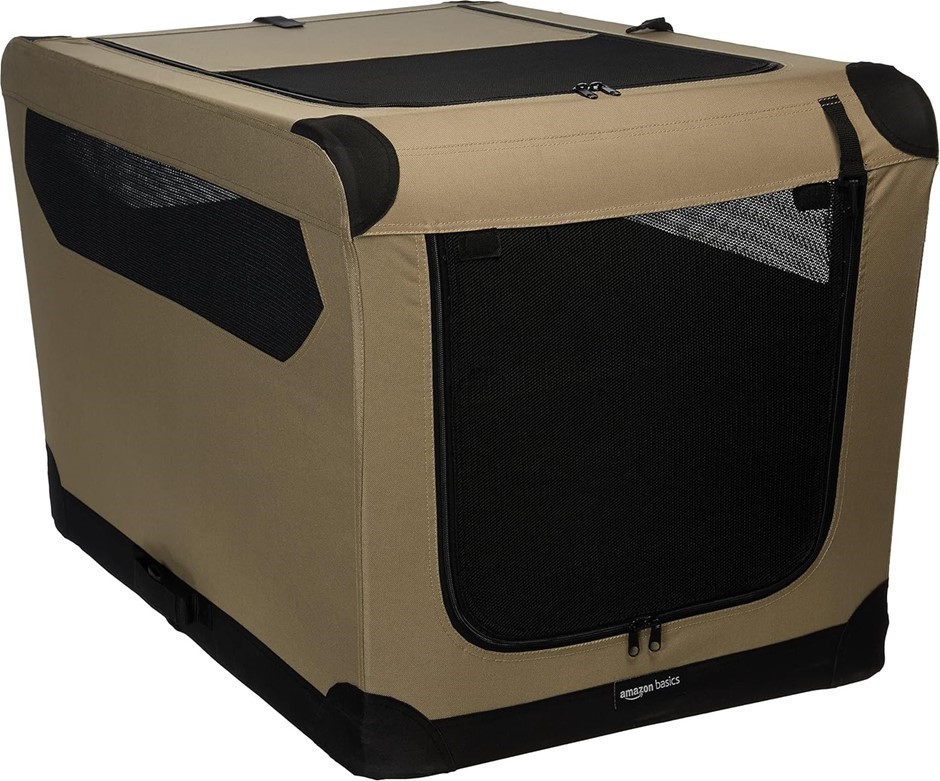AMAZON BASICS 2-Door Collapsible Soft-Sided Folding Travel Crate Dog Kennel