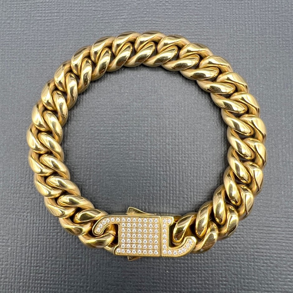 Iced Clasp 18K Gold-Filled Cuban Chain Bracelet, 12MM Wide - 20.3cm