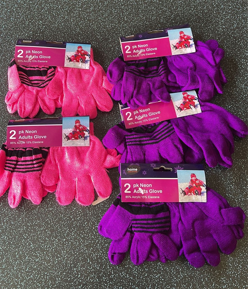 5x Pairs of Neon Adults Gloves