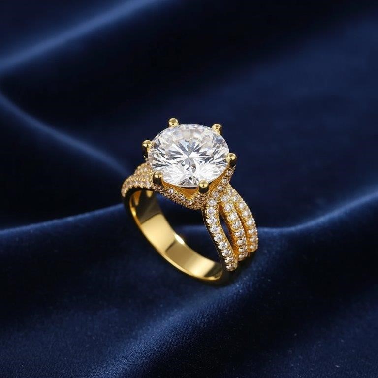 5.0ct GRA Moissanite white 18k Solid Yellow Gold Vermeil Ring -8US