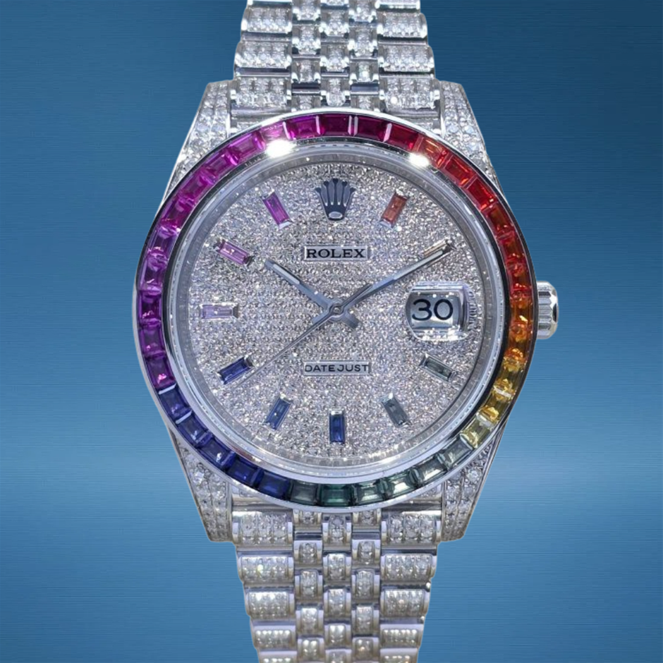 Rolex Datejust 41 Jubilee Custom Diamond Set Rainbow 126300 BxP
