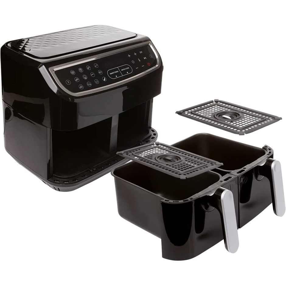 KITCHEN COUTURE Duo 2-Basket 12-in-1 Digital Air Fryer, 2 x 4.5L, Black, 10