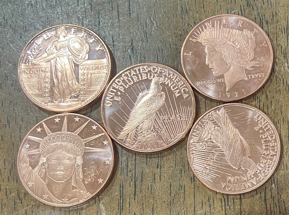 1 Ounce pure copper coins x 5…Copper is hot