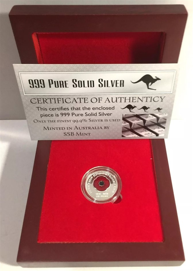 2018 "100 Years Of Armistice" Red Poppy 1/10th OZ .999 Pure Silver Coin