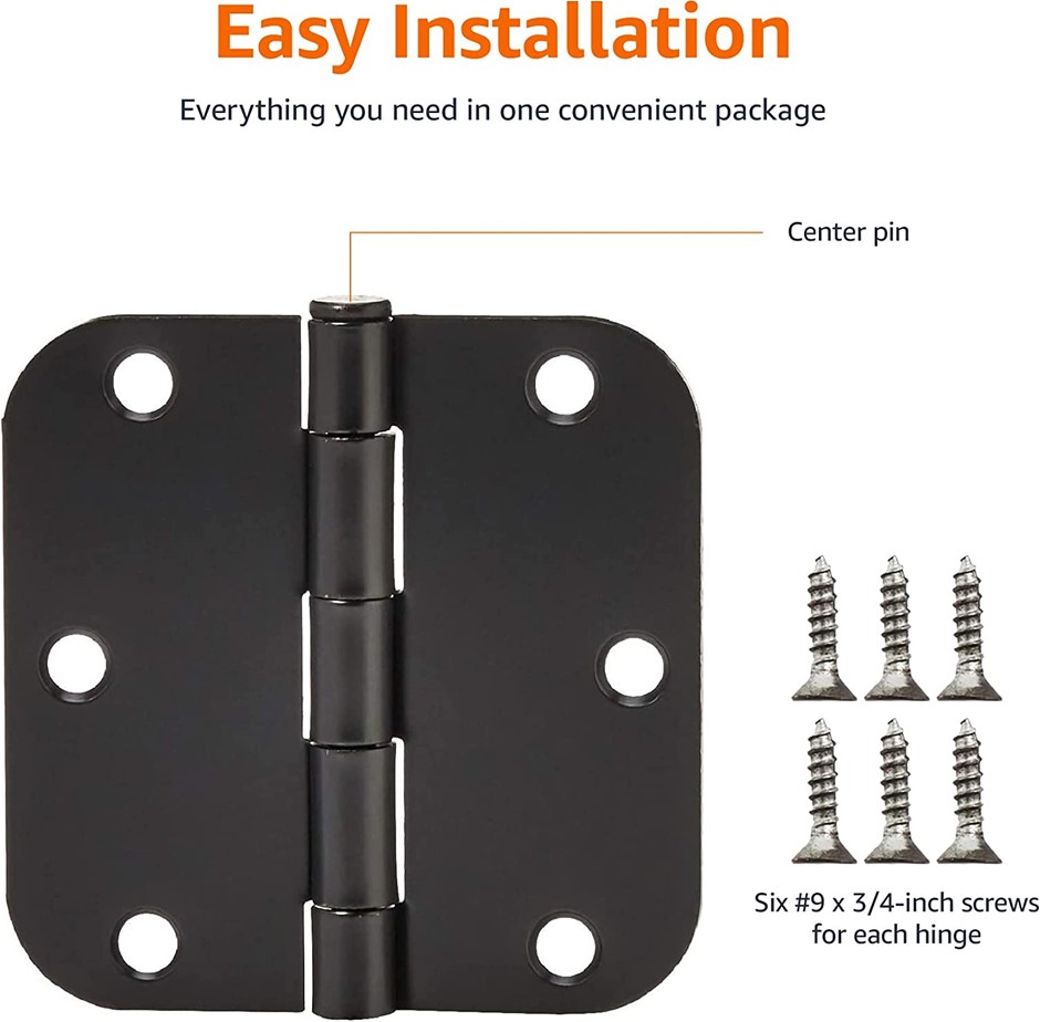 18 Packs of Amazon Basics Rounded 3.5 Inch x 3.5 Inch Door Hinges, Matte Bl