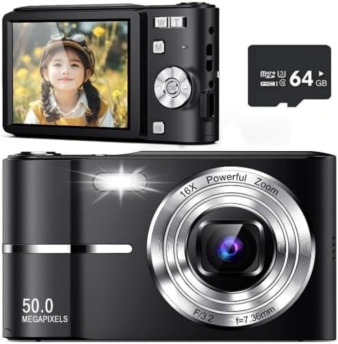 Digital Camera,4K 50MP Point and Shoot Camera for Teens with 16X Zoom,64GB