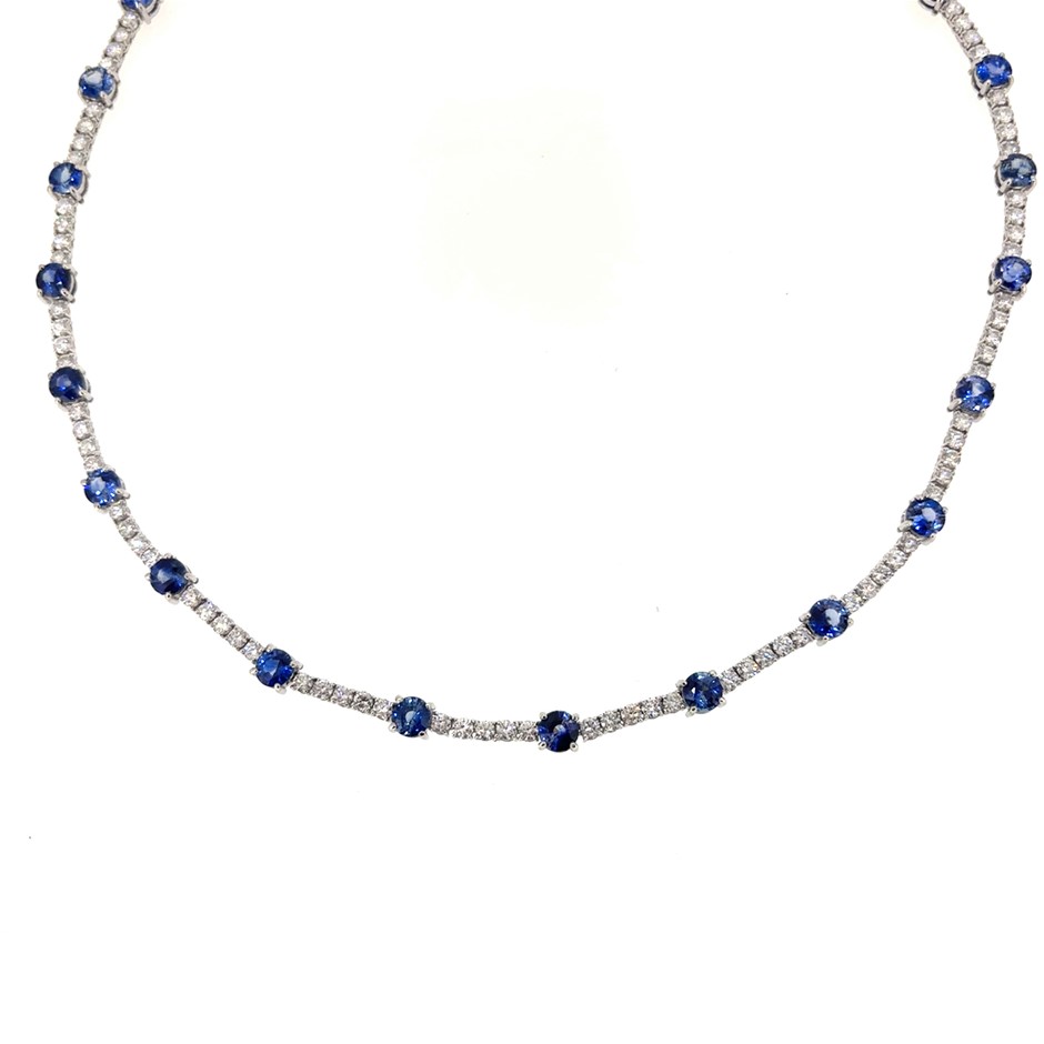 15.10ct 25 Stones Round Royal Blue Sapphire & 8.35ct 103 Stones VS-SI/G Dia