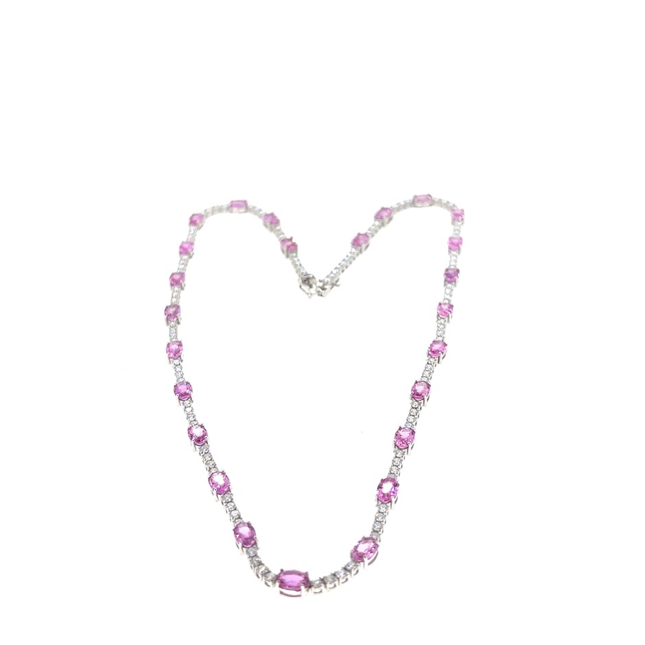 14.10ct 25 Stones Oval Cut Pink Sapphire & 4.55ct 110 Stones Round 