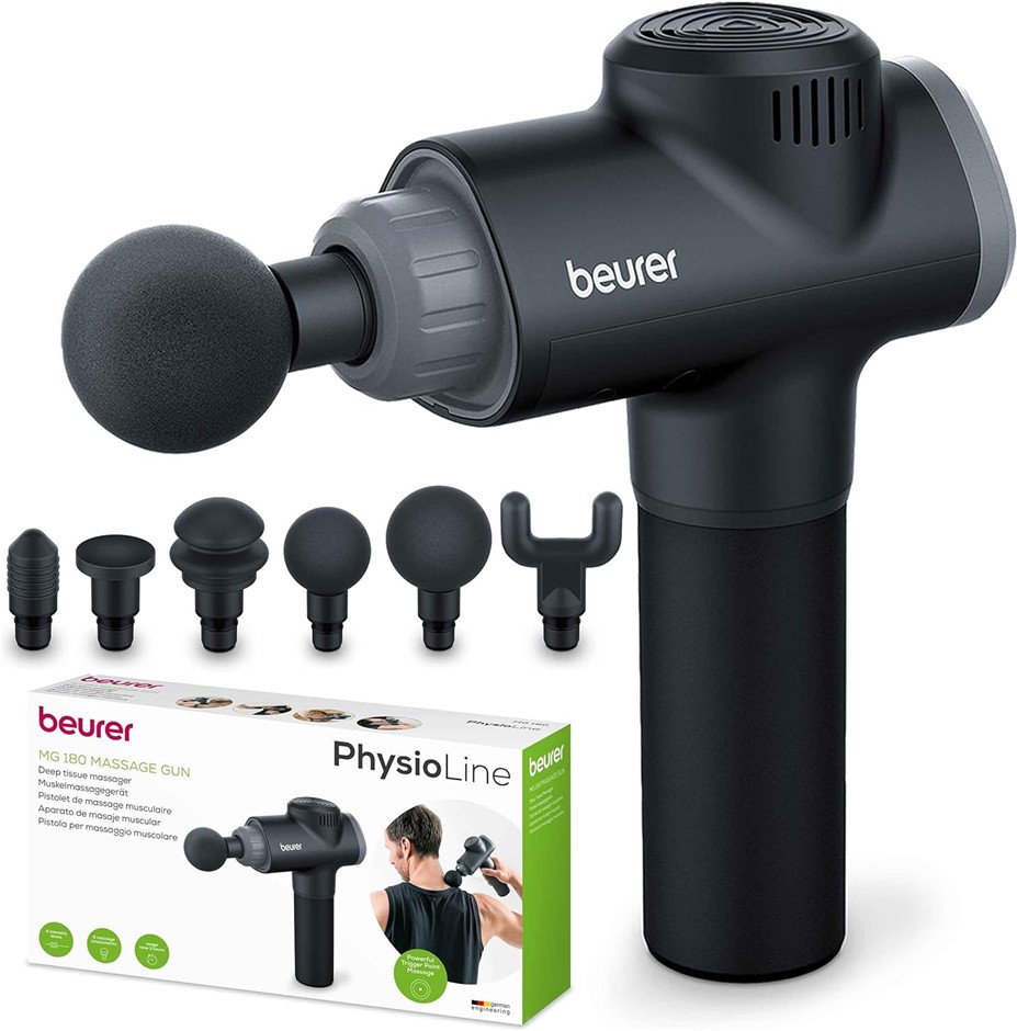 BEURER MG 180 Massage Gun, Massage Gun With 6 Attachments, 4 Intensity Leve