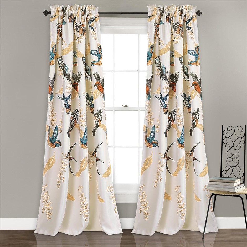 2 X LUSH DECOR Bird Breeze Light Filtering Window Curtain Panel Set, 52" W