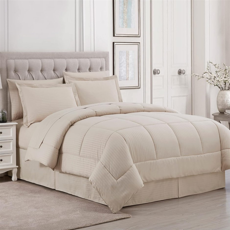 SWEET HOME COLLECTION 8 Piece Bed In A Bag With Bed Skirt, Queen.