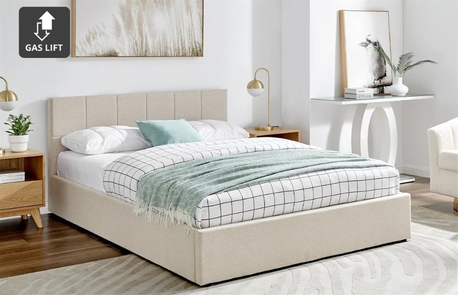 OVELA Theodore Gas Lift Bed Frame, Single, Colour: Beige. NB: Frame Only Wi