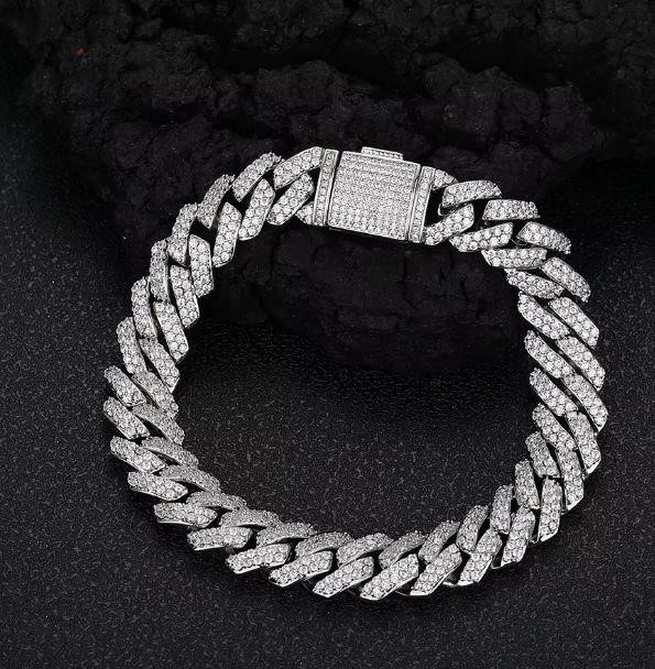 18k White Gold Filled Cuban Bracelet stamped(18K)-22cm