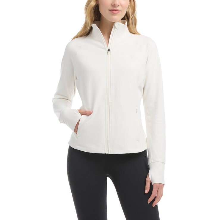 DANSKIN Women's Satin Stitch Yoga Jacket, Size M, Off White. NB: faint foun