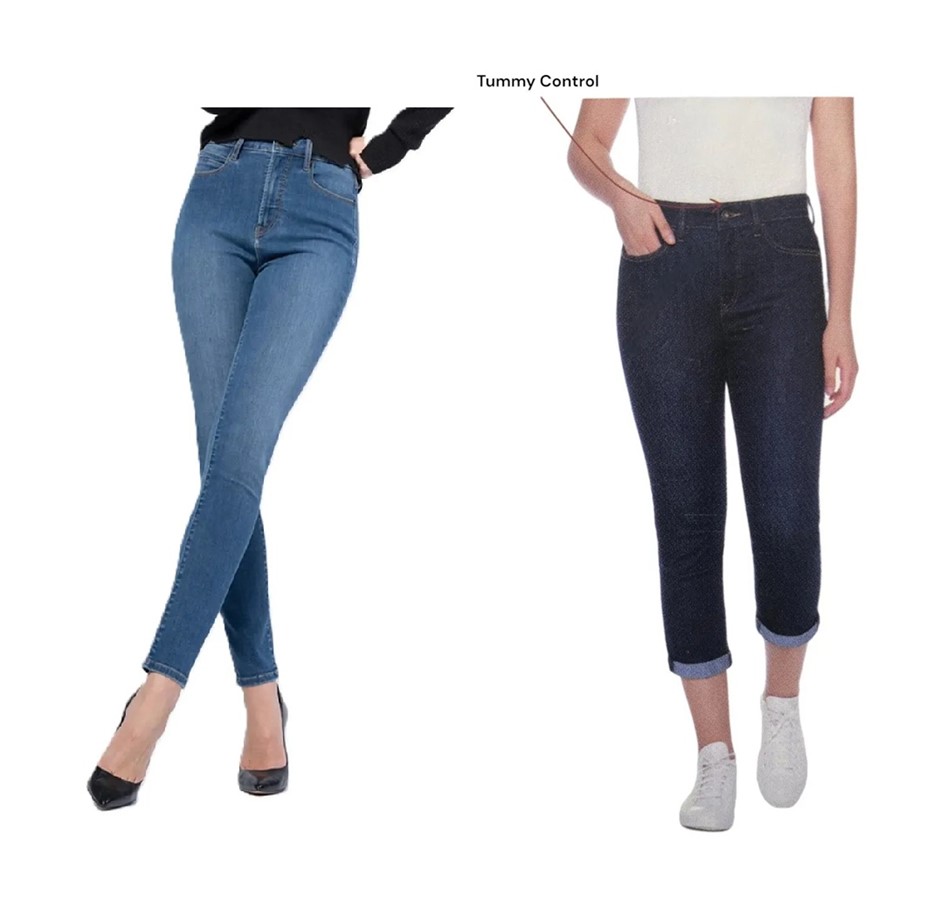 2 x PARASUCO Women's Mid Rise Pants, Size 6, Jean & Capri, Solid Blue & Dar