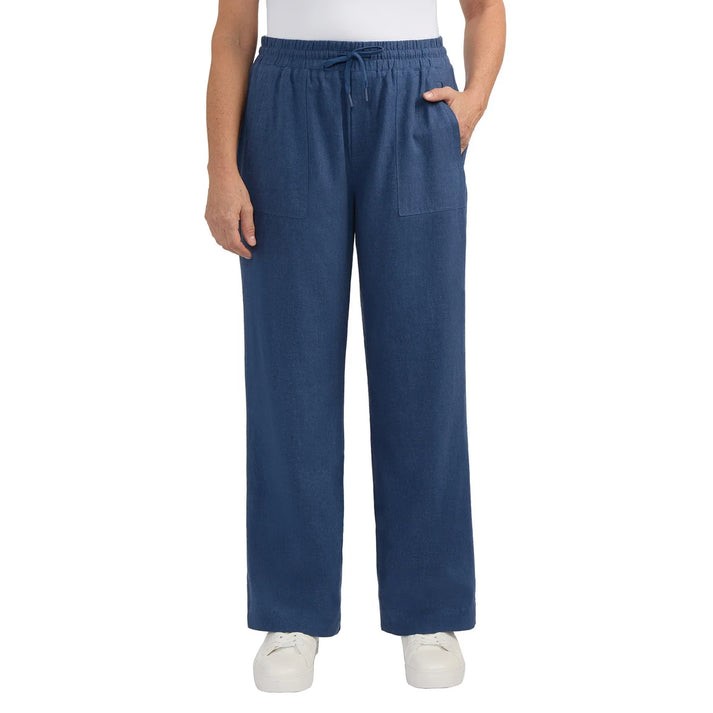 TEDDI ROSE Women's Wide Leg Pant, Size XL, 55% Linen, Blue.