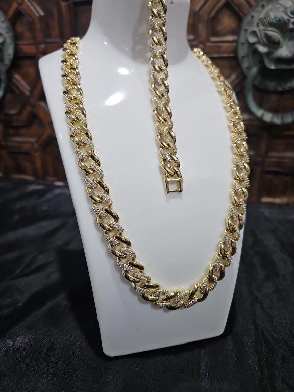 Set 18k Italy Stamped Heavy Yellow Gold Filled Chain & Bracelet Quality