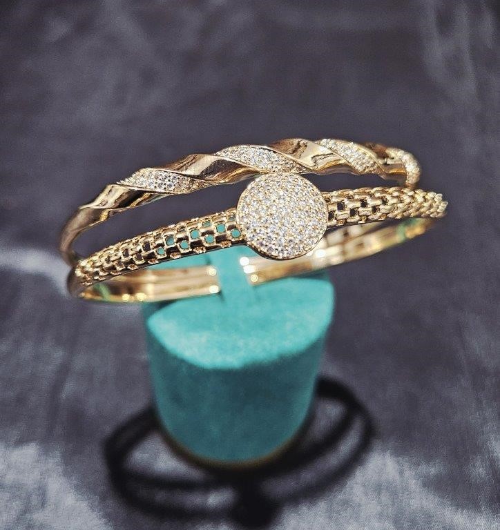 2pcsx18K/ITALY Solid Gold Filled Bangle -(Stamped 18K/Italy)