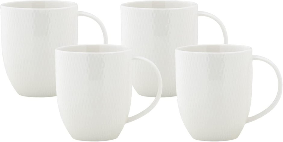 MAXWELL & WILLIAMS White Basics Diamonds Coupe Mug, Set of 4, 370ml.
